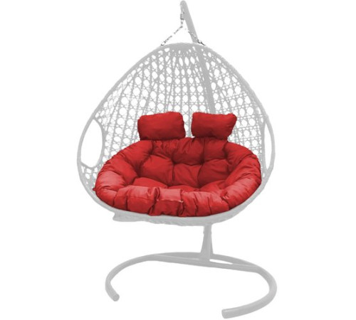 Подвесное кресло M-Group Для двоих Люкс 11510106 белый ротанг/красная подушка