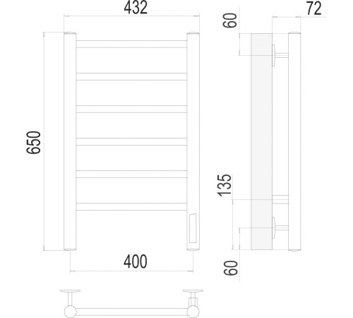 Полотенцесушитель TERMINUS Аврора П6 400x650 нп электро хром