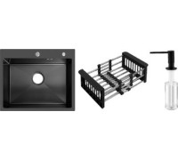 Кухонная мойка Schtoff Best Decor Black 6050 + коландер KR-1 BLACK + дозатор SD-1 BLACK