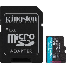 Карта памяти Kingston Canvas Go! microSDXC 64GB SDCG4/64GB с адаптером