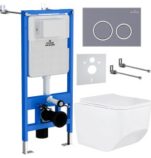 Унитаз подвесной Roxen Boro в комплекте с инсталляцией StounFix Dual Fresh 6 в 1 966110 кнопка: серый бетон