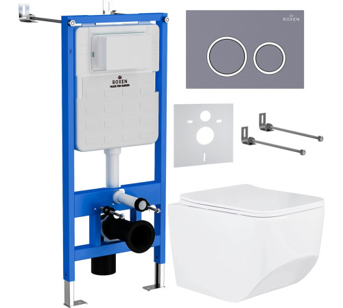 Унитаз подвесной Roxen Boro в комплекте с инсталляцией StounFix Dual Fresh 6 в 1 966110 кнопка: серый бетон