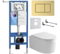 Унитаз подвесной Roxen Royal Matt в комплекте с инсталляцией StounFix Dual Fresh 6 в 1 968299 кнопка: брашированное золото