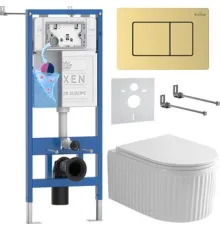 Унитаз подвесной Roxen Royal Matt в комплекте с инсталляцией StounFix Dual Fresh 6 в 1 968299 кнопка: брашированное золото