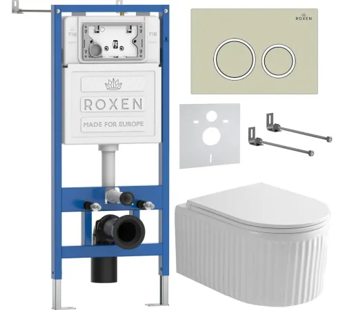 Унитаз подвесной Roxen Royal Matt в комплекте с инсталляцией StounFix Dual Fresh 6 в 1 968249 кнопка: пастель бежевый