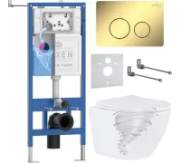 Унитаз подвесной Roxen Antares Tornado в комплекте с инсталляцией StounFix Dual Fresh 6 в 1 868481 кнопка: золото глянцевая