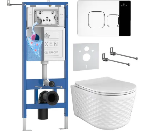 Унитаз подвесной Roxen Vine Tornado в комплекте с инсталляцией StounFix Dual Fresh 6 в 1 979016 кнопка: хром глянцевый