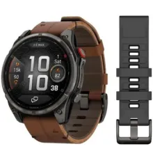 Умные часы Garmin Fenix 8 Pro 47 мм карбоновый серый, коричневый кожаный ремешок