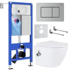 Унитаз подвесной Roxen Antares Bidet в комплекте с инсталляцией StounFix Dual Fresh 6 в 1 968424 кнопка: сатин
