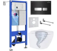Унитаз подвесной Roxen Antares Tornado в комплекте с инсталляцией StounFix Dual Fresh 6 в 1 968397 кнопка: черный глянцевый