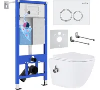 Унитаз подвесной Roxen Antares Bidet в комплекте с инсталляцией StounFix Dual Fresh 6 в 1 902672 кнопка: белый глянец