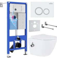 Унитаз подвесной Roxen Antares Bidet в комплекте с инсталляцией StounFix Dual Fresh 6 в 1 902672 кнопка: белый глянец
