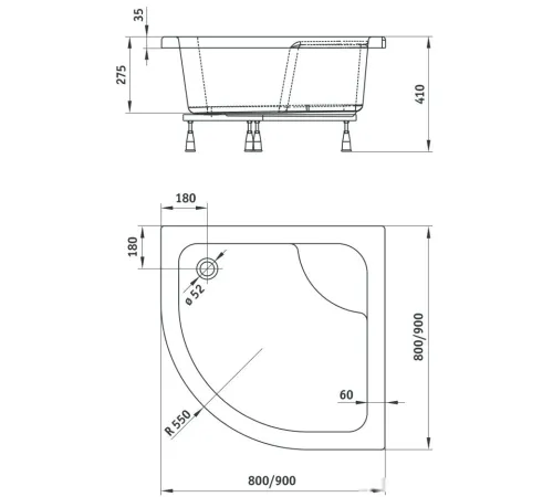 Душевой поддон Deante Deep 90x90 KTD 041B