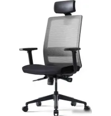 Офисное кресло Bestuhl S30 Black Pl с подголовником и подлокотником черная сетка/серая ткань