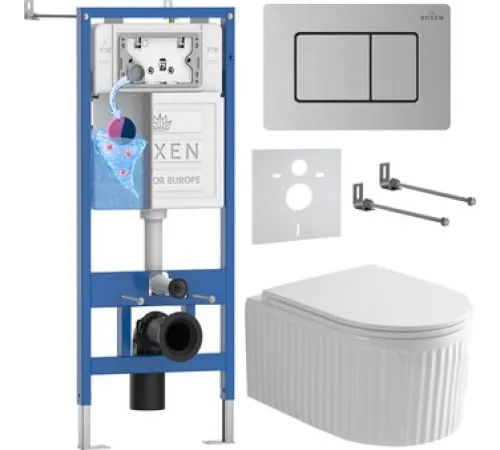 Унитаз подвесной Roxen Royal Matt в комплекте с инсталляцией StounFix Dual Fresh 6 в 1 968301 кнопка: сатин