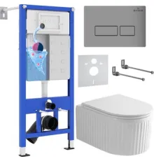 Унитаз подвесной Roxen Royal Matt в комплекте с инсталляцией StounFix Dual Fresh 6 в 1 968214 кнопка: хром - матовый