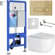Унитаз подвесной Roxen Vortex в комплекте с инсталляцией StounFix Dual Fresh 6 в 1 968090 кнопка: брашированное золото