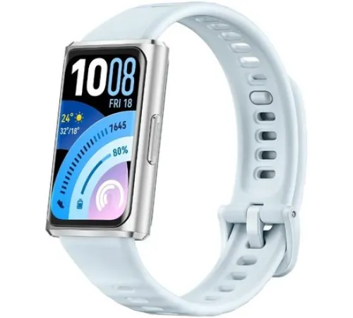 Фитнес-браслет Huawei Band 11 Pro серебристый, с голубым силиконовым ремешком, международная версия