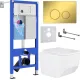Унитаз подвесной Roxen Boro в комплекте с инсталляцией StounFix Dual Fresh 6 в 1 968023 кнопка: золото глянцевое