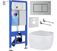 Унитаз подвесной Roxen Porto в комплекте с инсталляцией StounFix Dual Fresh 6 в 1 968445 кнопка: сатин