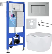 Унитаз подвесной Roxen Porto в комплекте с инсталляцией StounFix Dual Fresh 6 в 1 968445 кнопка: сатин