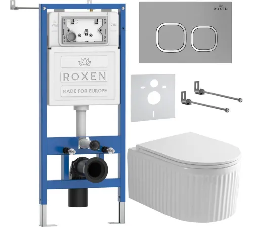 Унитаз подвесной Roxen Royal Matt в комплекте с инсталляцией StounFix Dual Fresh 6 в 1 968275 кнопка: хром - матовый