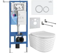 Унитаз подвесной Roxen Vine Tornado в комплекте с инсталляцией StounFix Dual Fresh 6 в 1 979007 кнопка: белый глянцевый