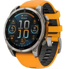 Умные часы Garmin Fenix 8 Sapphire, Titanium 47мм светло-серый, оранжевый силиконовый ремешок