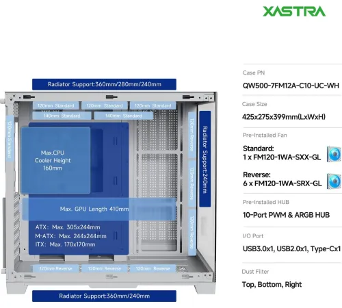 Корпус XASTRA QW500 7ARGB-C10-UC белый