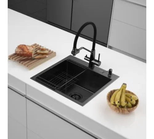 Кухонная мойка ARFEKA ECO AR мойка 500*500, коландер F, дозатор BLACK DECOR VOLCANIC