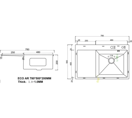Кухонная мойка ARFEKA ECO AR 780*500 R SATIN