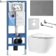 Унитаз подвесной Roxen Antares Tornado Long в комплекте с инсталляцией StounFix Dual Fresh 6 в 1 868461 кнопка: оружейная сталь матовая