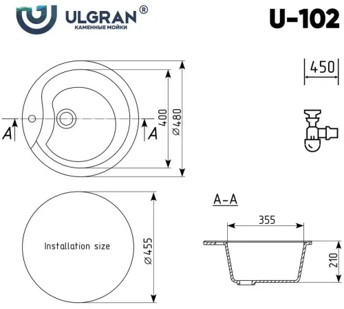 Кухонная мойка Ulgran U-102 308 черный