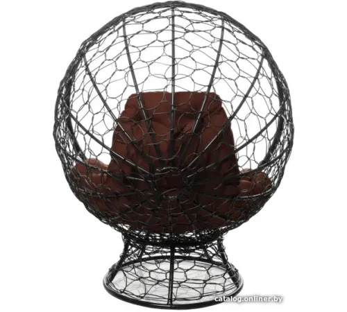 Кресло M-Group Кокос на подставке 11590405 черный ротанг/коричневая подушка