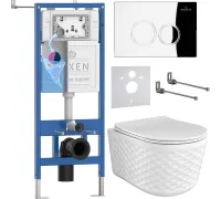 Унитаз подвесной Roxen Vine Tornado в комплекте с инсталляцией StounFix Dual Fresh 6 в 1 979009 кнопка: хром глянцевый