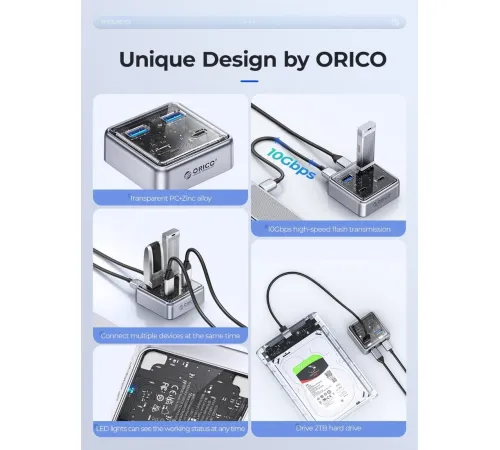 USB-хаб Orico XHJ2U2C-G2-10-GY-BP