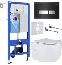 Унитаз подвесной Roxen Porto One Rimless 6 в 1 StounFix Dual Fresh 646666 чёрное стекло