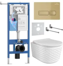 Унитаз подвесной Roxen Vine Tornado в комплекте с инсталляцией StounFix Dual Fresh 6 в 1 979006 кнопка: брашированное золото
