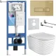 Унитаз подвесной Roxen Vine Tornado в комплекте с инсталляцией StounFix Dual Fresh 6 в 1 979006 кнопка: брашированное золото
