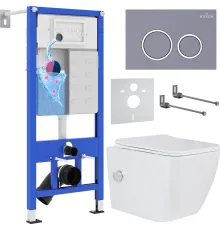 Унитаз подвесной Roxen Cube bidet в комплекте с инсталляцией StounFix Dual Fresh 6 в 1 966127 кнопка: серый бетон