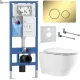Унитаз подвесной Roxen Antares Tornado Long в комплекте с инсталляцией StounFix Dual Fresh 6 в 1 868449 кнопка: золото глянцевая