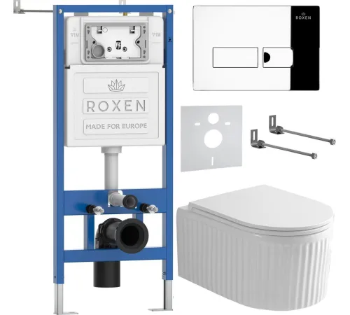 Унитаз подвесной Roxen Royal Matt в комплекте с инсталляцией StounFix Dual Fresh 6 в 1 968213 кнопка: хром глянцевый