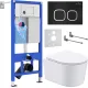 Унитаз подвесной Roxen Simple Compact в комплекте с инсталляцией StounFix Dual Fresh 6 в 1 917914 кнопка: черный матовый