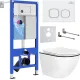 Унитаз подвесной Roxen Antares Black в комплекте с инсталляцией StounFix Dual Fresh 6 в 1 964671 кнопка: белый глянец
