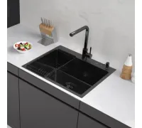 Кухонная мойка ARFEKA ECO AR мойка 600*500, коландер F, дозатор BLACK DECOR VOLCANIC