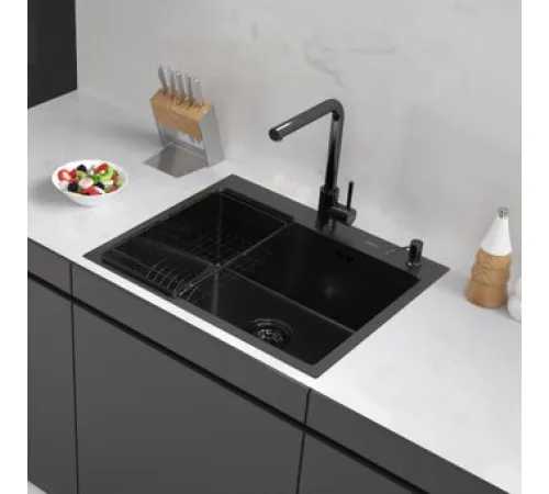 Кухонная мойка ARFEKA ECO AR мойка 600*500, коландер F, дозатор BLACK DECOR VOLCANIC