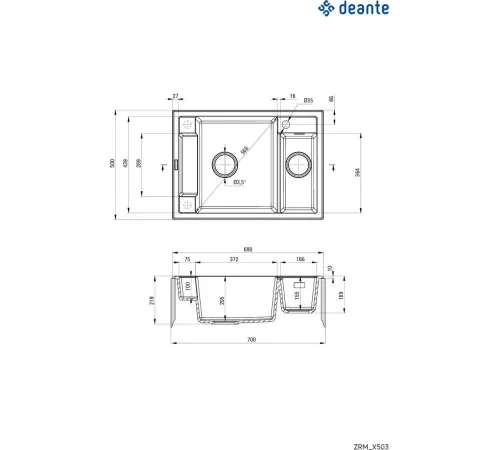 Кухонная мойка Deante Magnetic ZRM T503 антрацитовый металлик