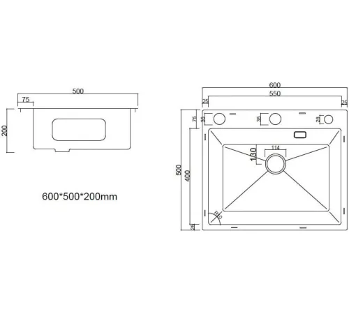 Кухонная мойка ARFEKA Eco AR 600*500 POP-UP BLACK PVD NANO