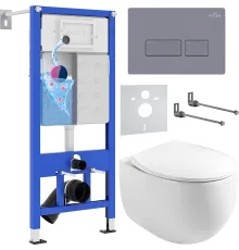 Унитаз подвесной Roxen Egg в комплекте с инсталляцией StounFix Dual Fresh 6 в 1 966842 кнопка: серый гранит