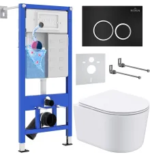 Унитаз подвесной Roxen Simple Compact в комплекте с инсталляцией StounFix Dual Fresh 6 в 1 911522 кнопка: черный матовый